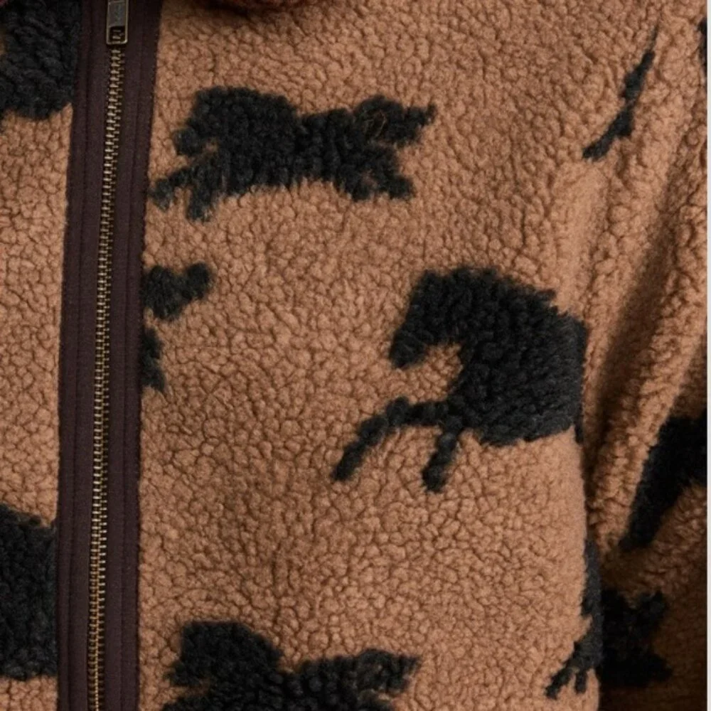 The Great. Pasture Fleece Jacket w horse print and brown collar, S (1), EUC - Picture 4 of 10